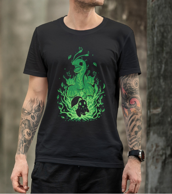 EVOLUTION POKEMON MEGANIUM CHIKORITA GLOWING GREEN T-Shirt