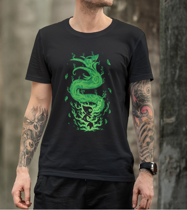 EVOLUTION POKEMON SERPERIOR COILED GREEN FLAMES WITH LEAVES T-Shirt