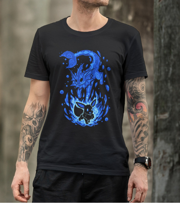 EVOLUTION POKEMON VAPOREON EEVEE TRANSFORMATION BLUE WATERSPLASH T-Shirt