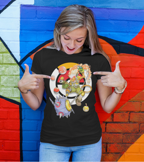 POKEMON X OVERWATCH INFERNAPE AND JUNKRAT MASHUP WITH POKEBALLS AND TEAM EMBLEM T-Shirt