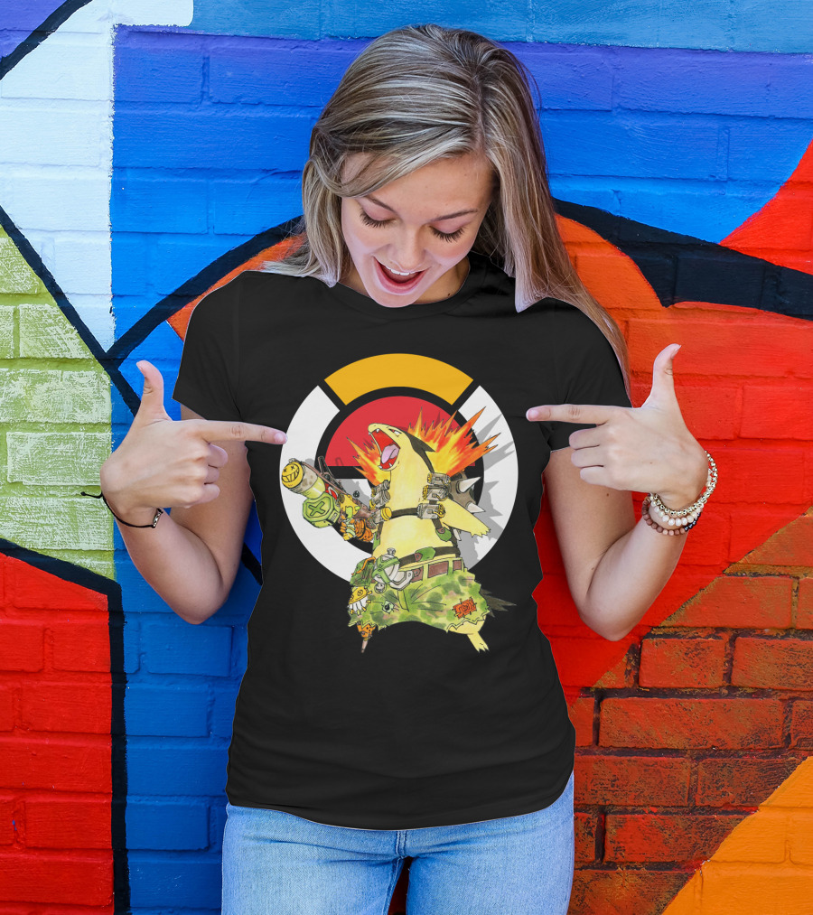 POKEMON TYPHLOSION JUNKRAT CROSSOVER SYMBOL BACKGROUND T-Shirt