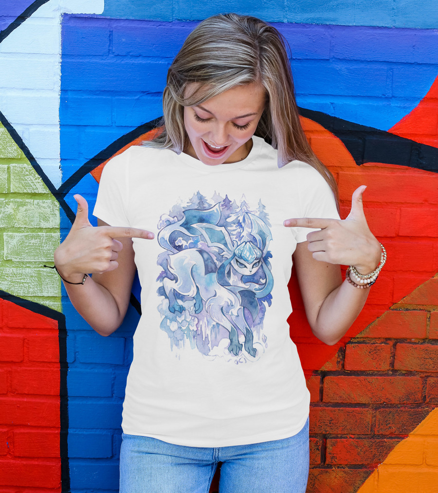 WATERCOLOR POKEMON GLACEON SNOWY FOREST BACKGROUND T-Shirt