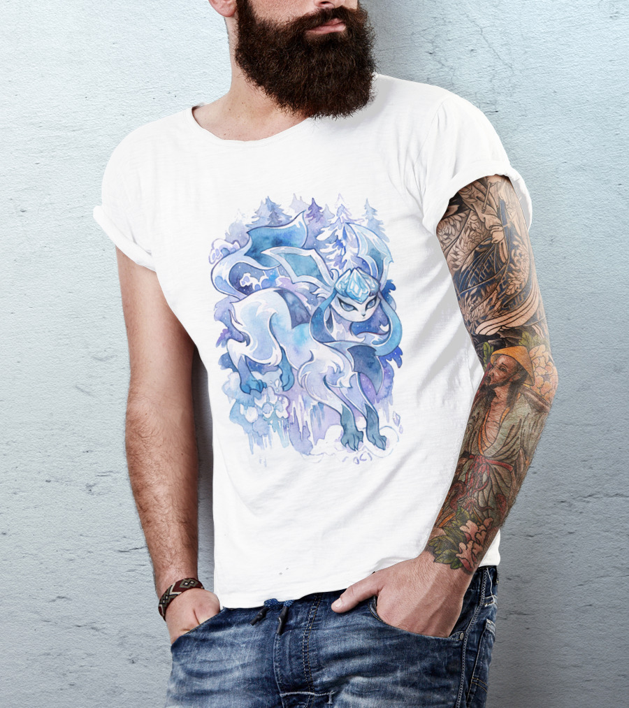 WATERCOLOR POKEMON GLACEON SNOWY FOREST BACKGROUND T-Shirt