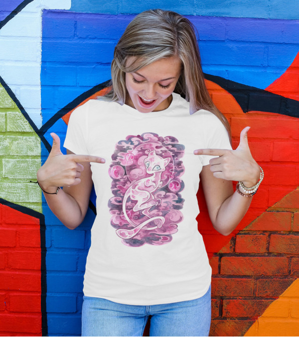 WATERCOLOR POKEMON MEW PURPLE SWIRLS AND ORBS T-Shirt