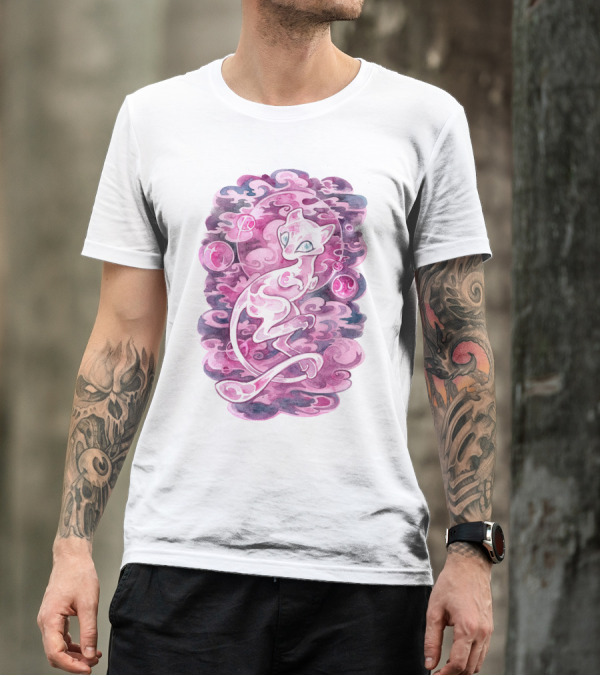 WATERCOLOR POKEMON MEW PURPLE SWIRLS AND ORBS T-Shirt
