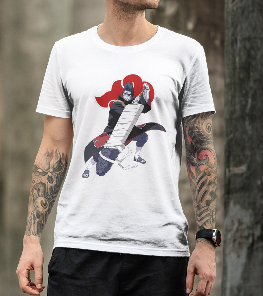 Kisame Hoshigaki Akatsuki Member Wielding Samehada With Red Cloud T-Shirt