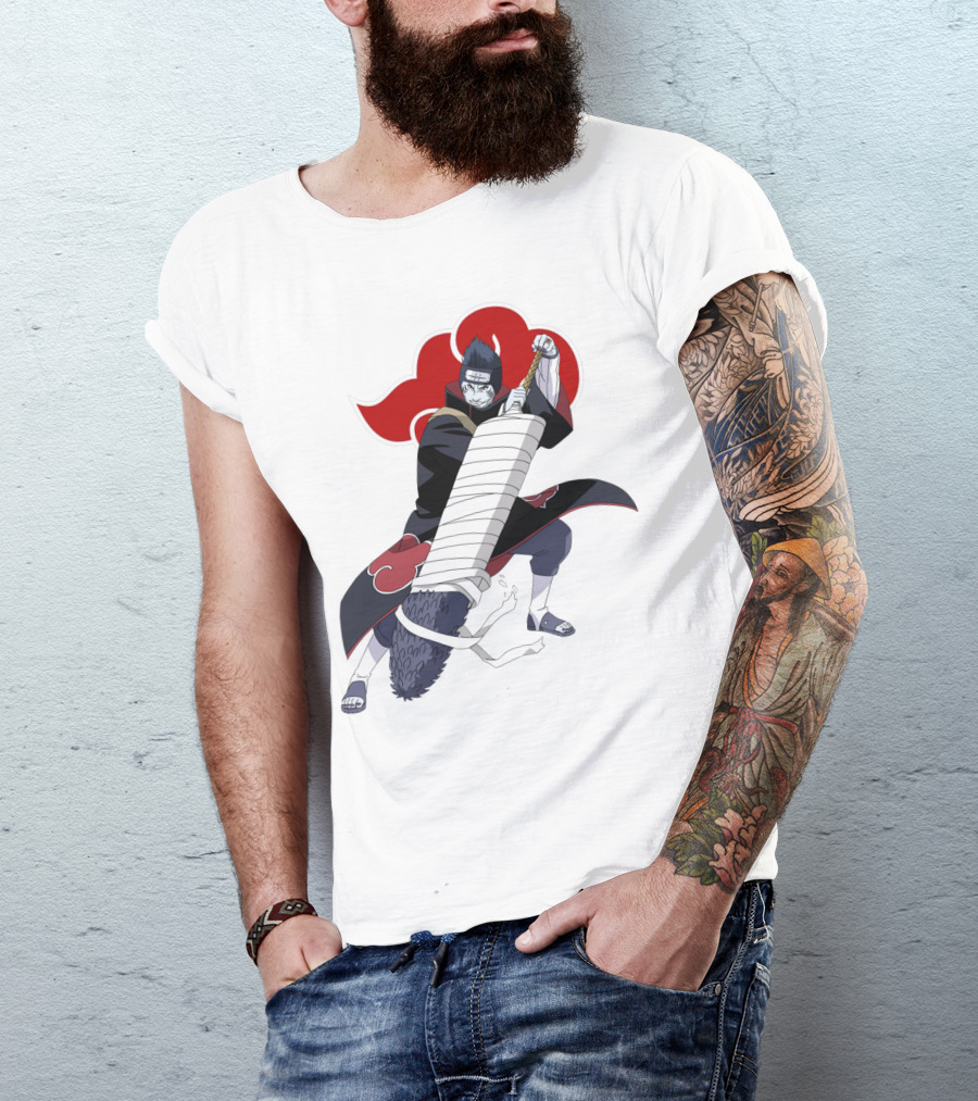 Kisame Hoshigaki Akatsuki Member Wielding Samehada With Red Cloud T-Shirt