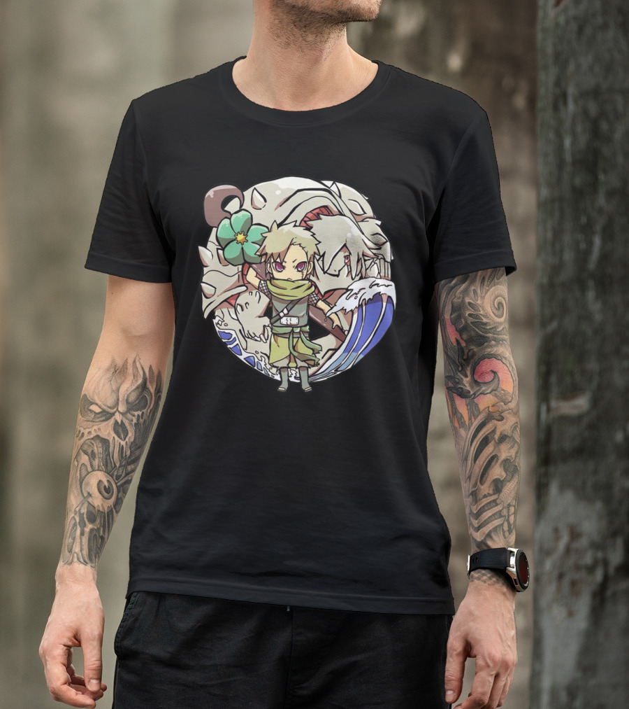 Katarachi Chibi Ninja And Beast With Flower And Wave T-Shirt