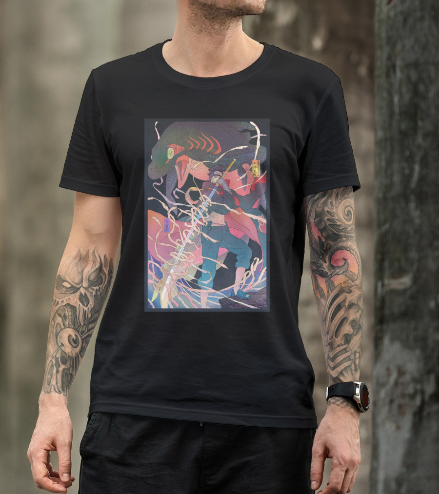 Kisame Sword Wielding Character With Giant Shark And Energy Swirls T-Shirt
