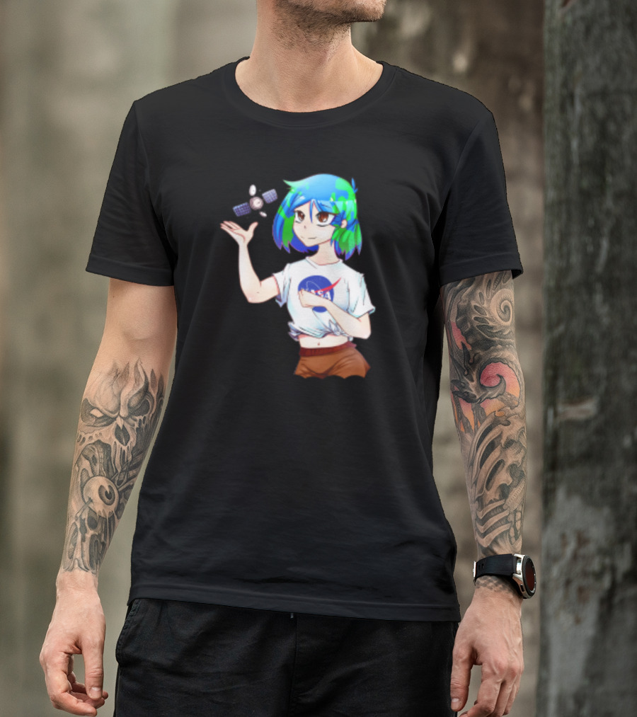 Nasa Back To School Anime Character Featuring Earth Girl And Satellite T-Shirt
