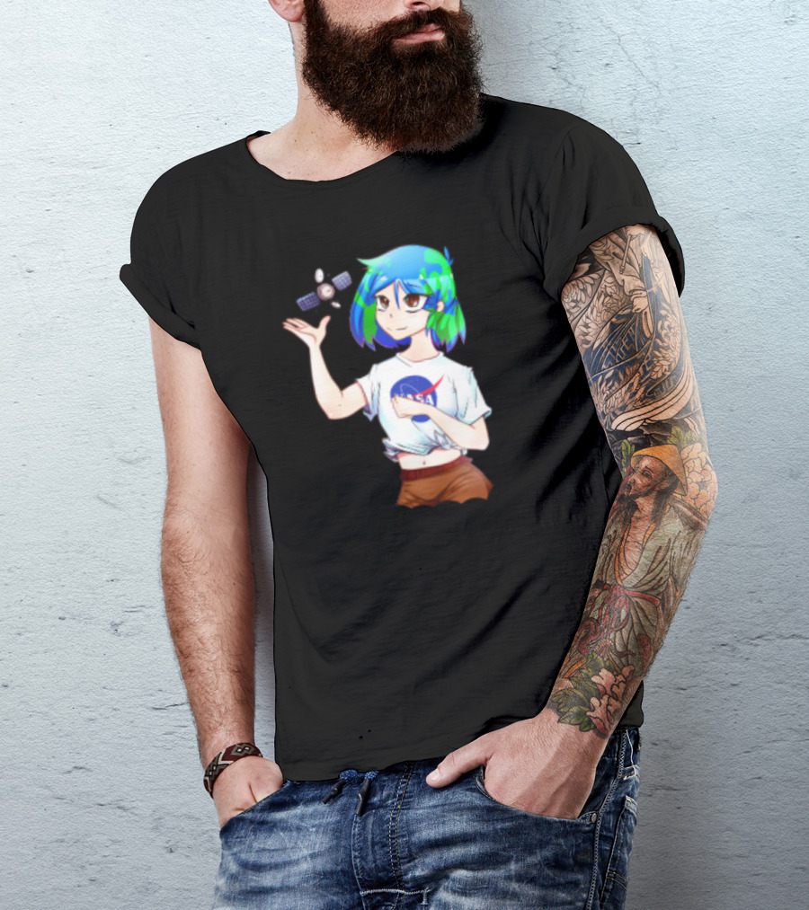 Nasa Back To School Anime Character Featuring Earth Girl And Satellite T-Shirt