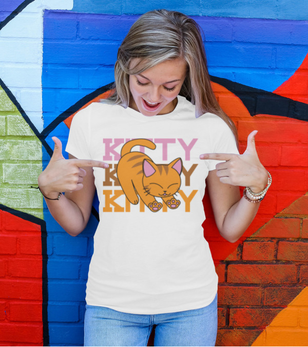 Kitty Kitty Playful Ginger Cat Illustration With Pastel Text T-Shirt
