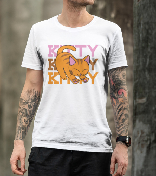 Kitty Kitty Playful Ginger Cat Illustration With Pastel Text T-Shirt