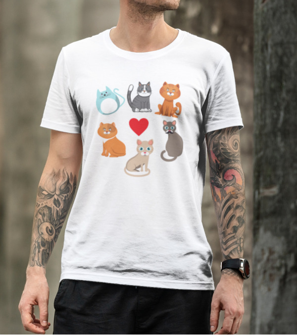 Nice Kitty Love Adorable Cats And Heart T-Shirt