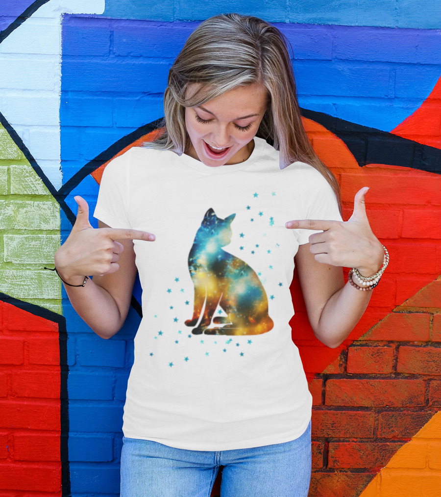Galaxy Kitty Celestial Cat With Cosmic Stars T-Shirt