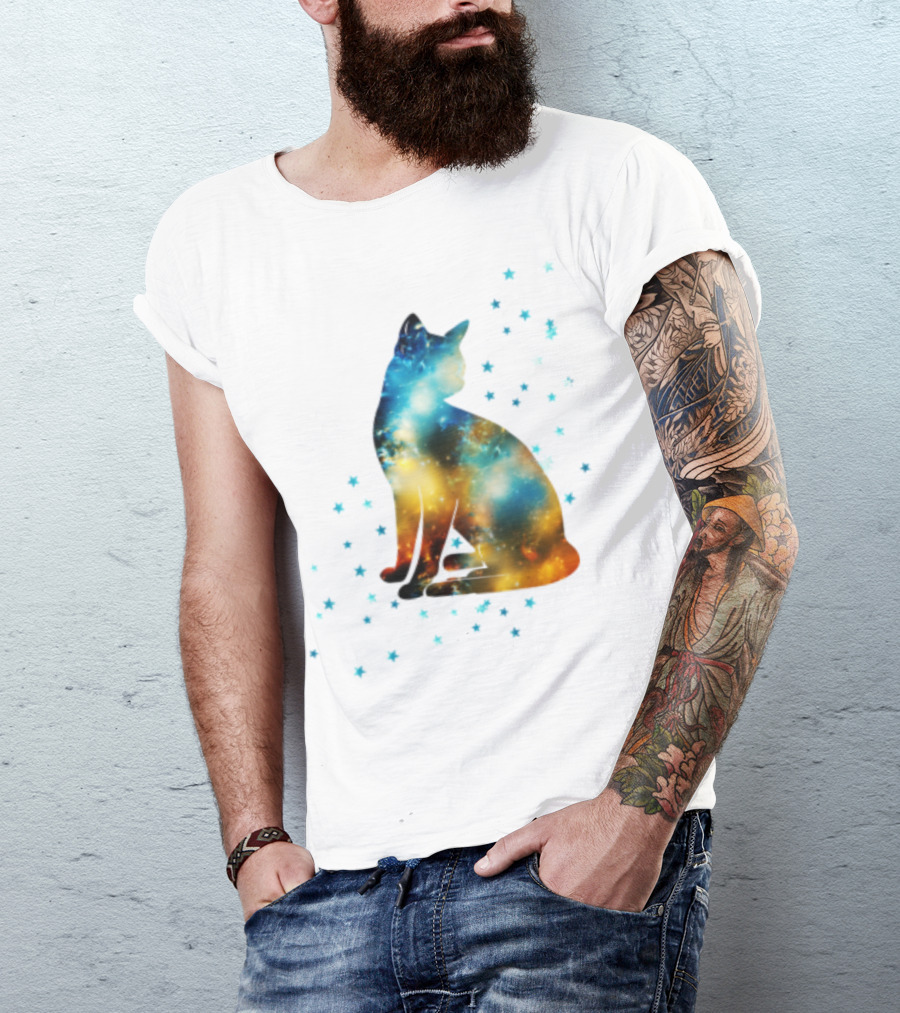 Galaxy Kitty Celestial Cat With Cosmic Stars T-Shirt