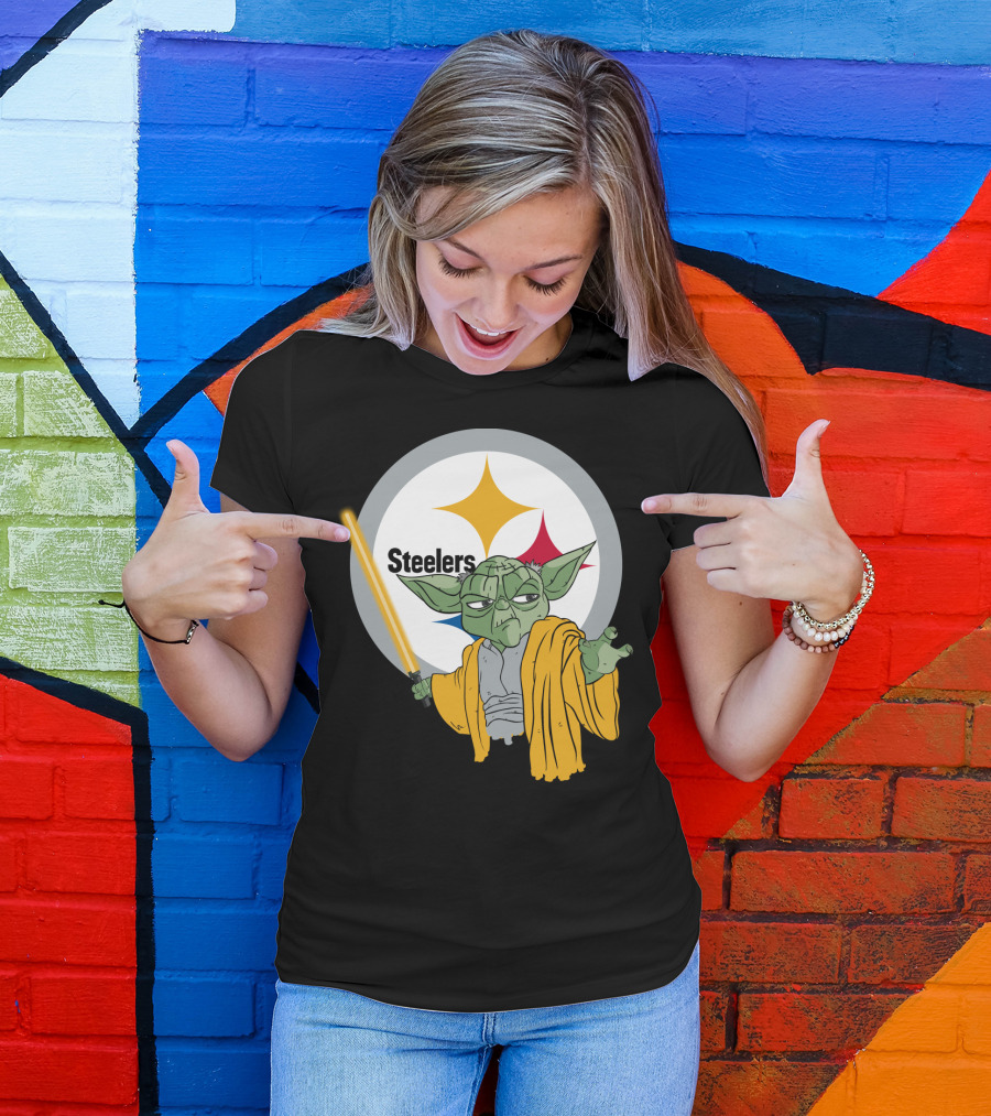 Steelers Yoda Star Wars Crossover With Lightsaber T-Shirt