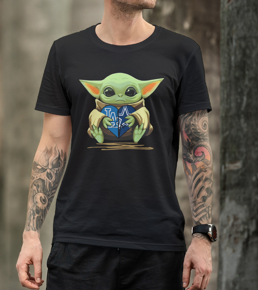 Baby Yoda Holding La Dodgers Dallas Cowboys Heart T-Shirt