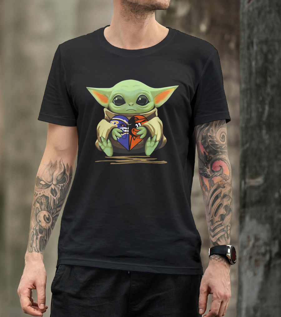 Baby Yoda Heart Baltimore Ravens Orioles Love T-Shirt