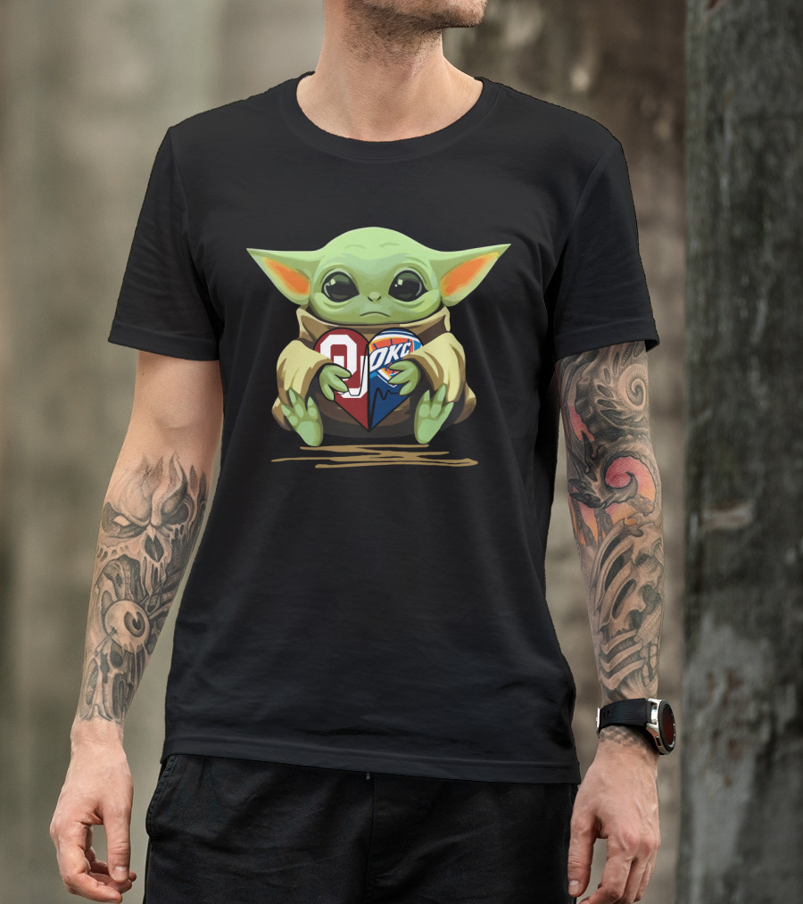 Baby Yoda Heart Oklahoma Sooners Okc Thunder T-Shirt