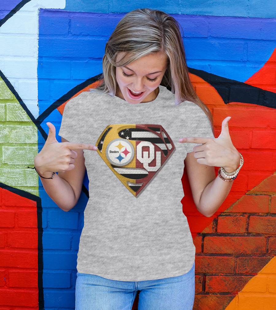 Steelers Ou Superman Logo With Stars And Stripes T-Shirt