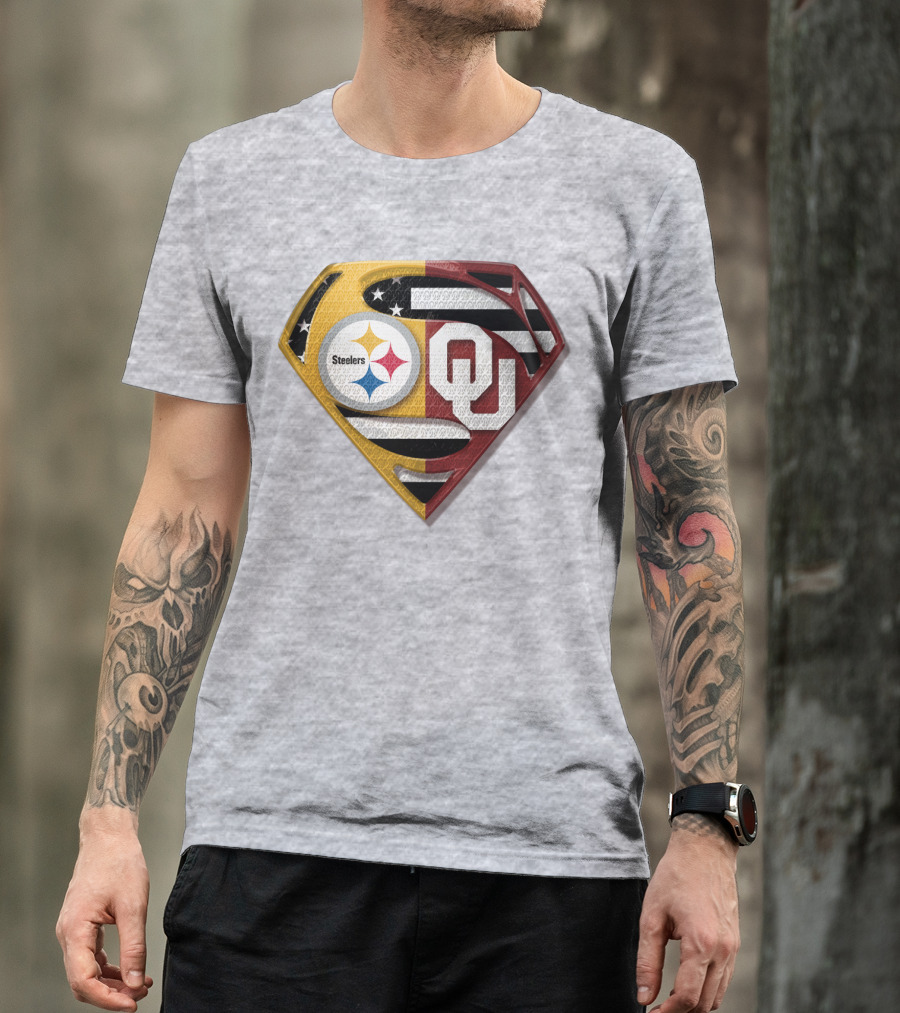 Steelers Ou Superman Logo With Stars And Stripes T-Shirt