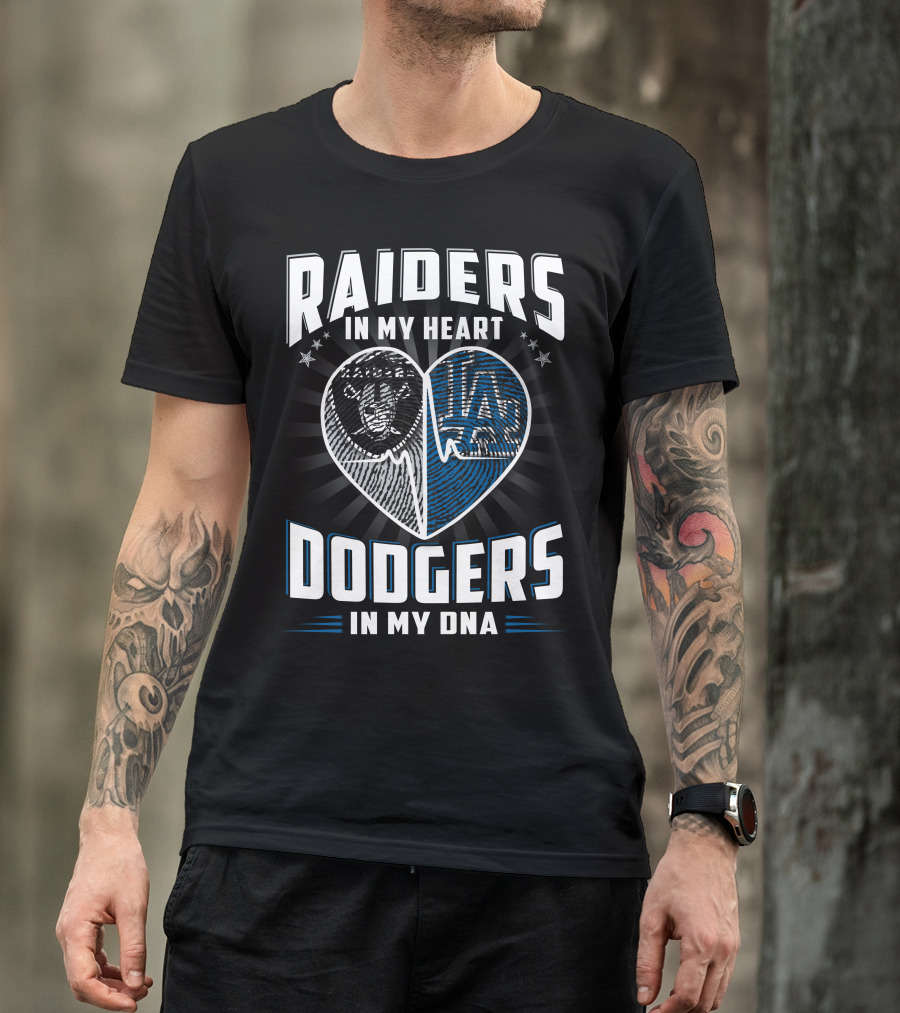 Raiders IN My Heart Dodgers IN My Dna Heartbeat T-Shirt