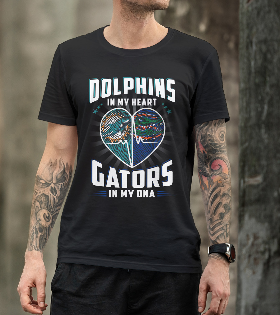 Dolphins In My Heart Gators In My Dna Heartbeat Football Influence T-Shirt