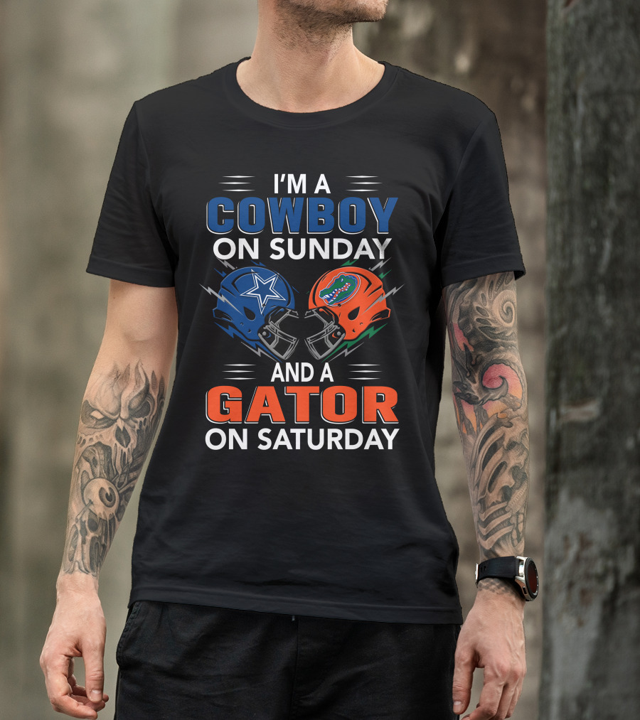 I'm A Cowboy On Sunday And A Gator On Saturday Football Helmets T-Shirt