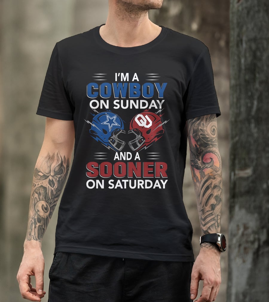 I'm A Cowboy On Sunday And A Sooner On Saturday Football Helmets T-Shirt