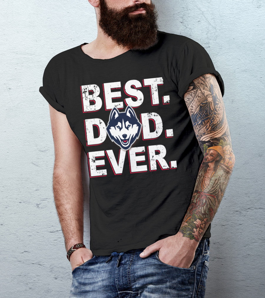 Best Dad Ever Husky Face Distressed Bold Letters T-Shirt