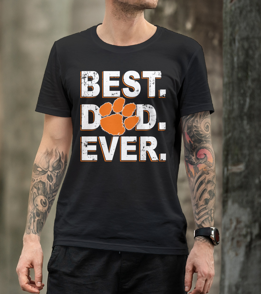 Best Dad Ever Orange Paw Print T-Shirt