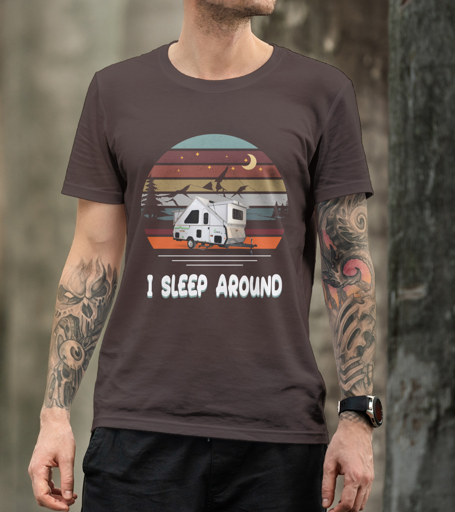 Aliner Camping I Sleep Around Camper Retro Mountain Scenery T-Shirt