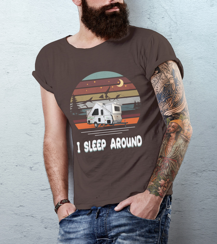 Aliner Camping I Sleep Around Camper Retro Mountain Scenery T-Shirt