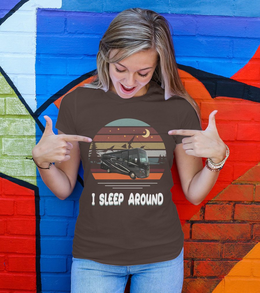 Winnebago Vista LX 27 I Sleep Around Retro Moon Stars Camping T-Shirt