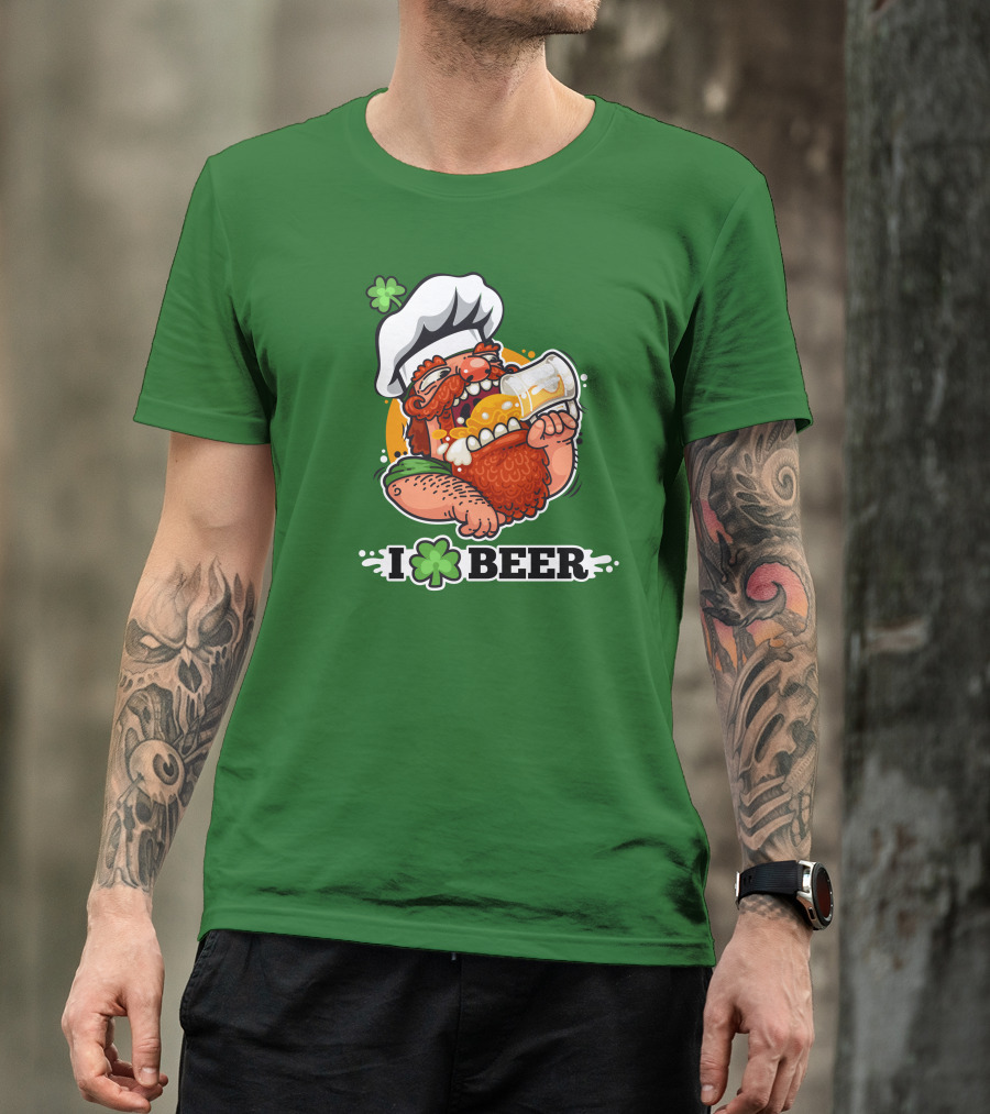 Irish Chef Shamrock I Love Beer T-Shirt