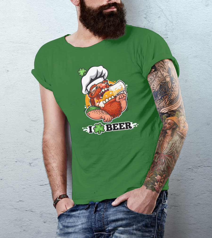 Irish Chef Shamrock I Love Beer T-Shirt