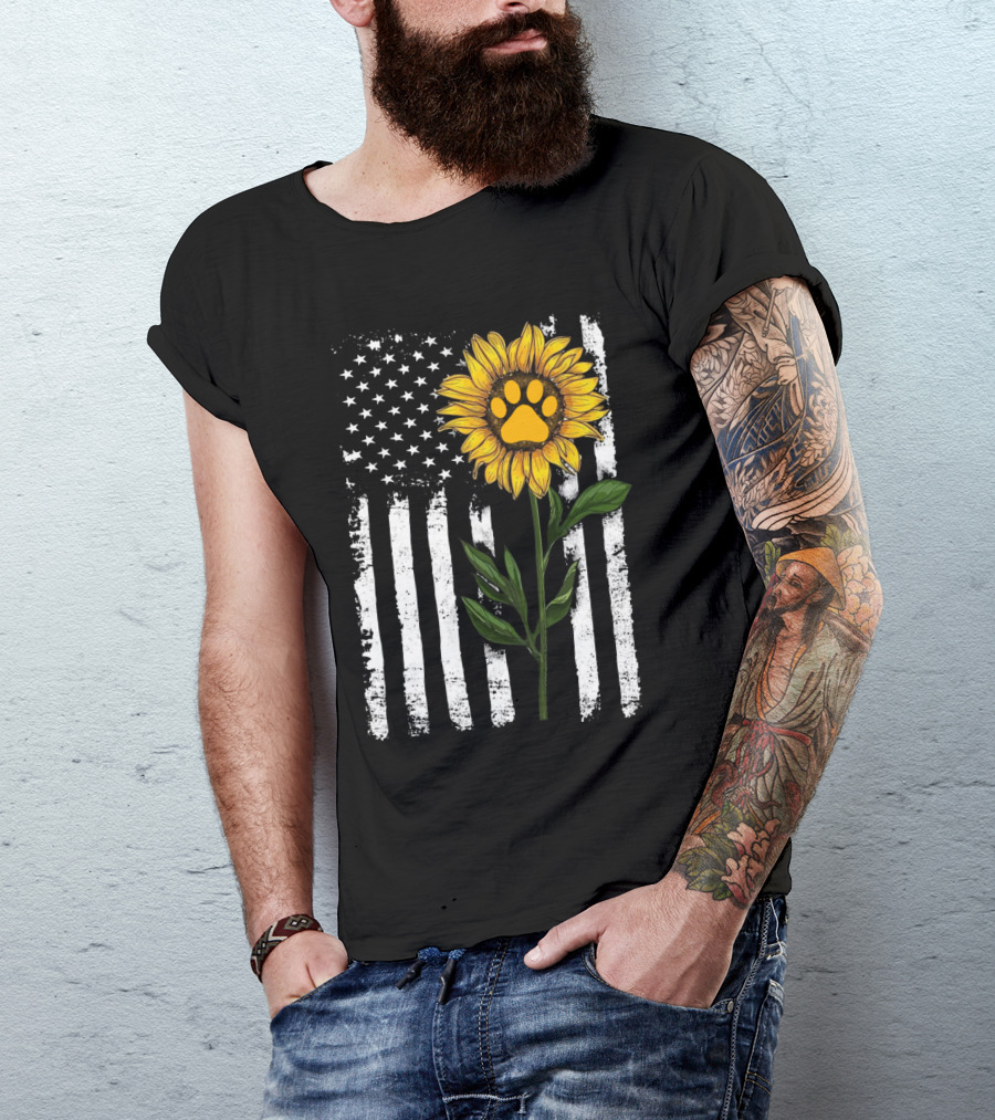 Sunflower Paw American Flag Vertical Stripes T-Shirt