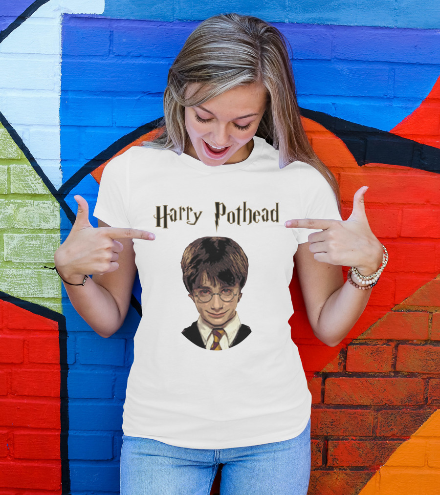 Harry Pothead Wizard Character Parody With Glasses And Lightning Font T-Shirt