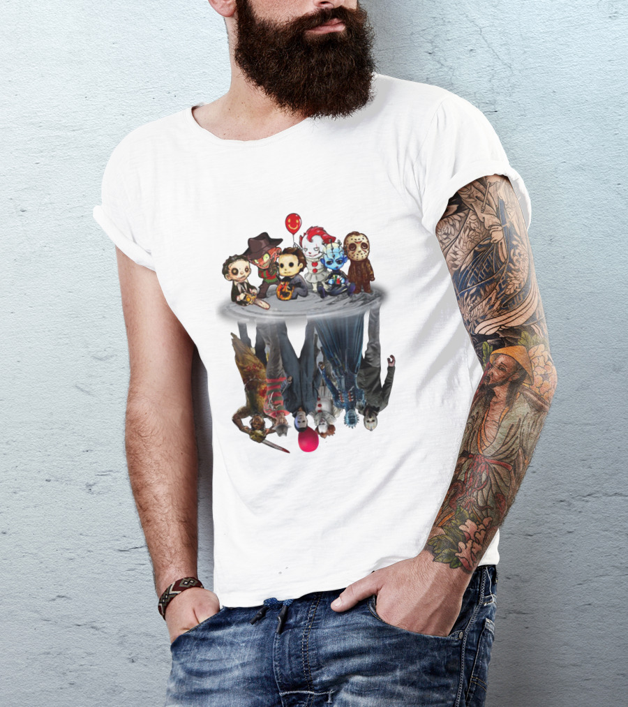Leatherface Freddy Krueger Michael Myers Pennywise Pinhead Jason Voorhees Reflection Horror Icons Balloon T-Shirt