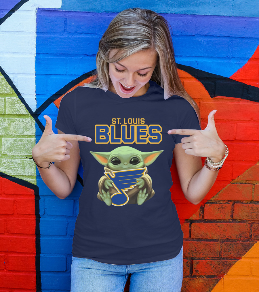 Baby Yoda Holding St Louis Blues T-Shirt
