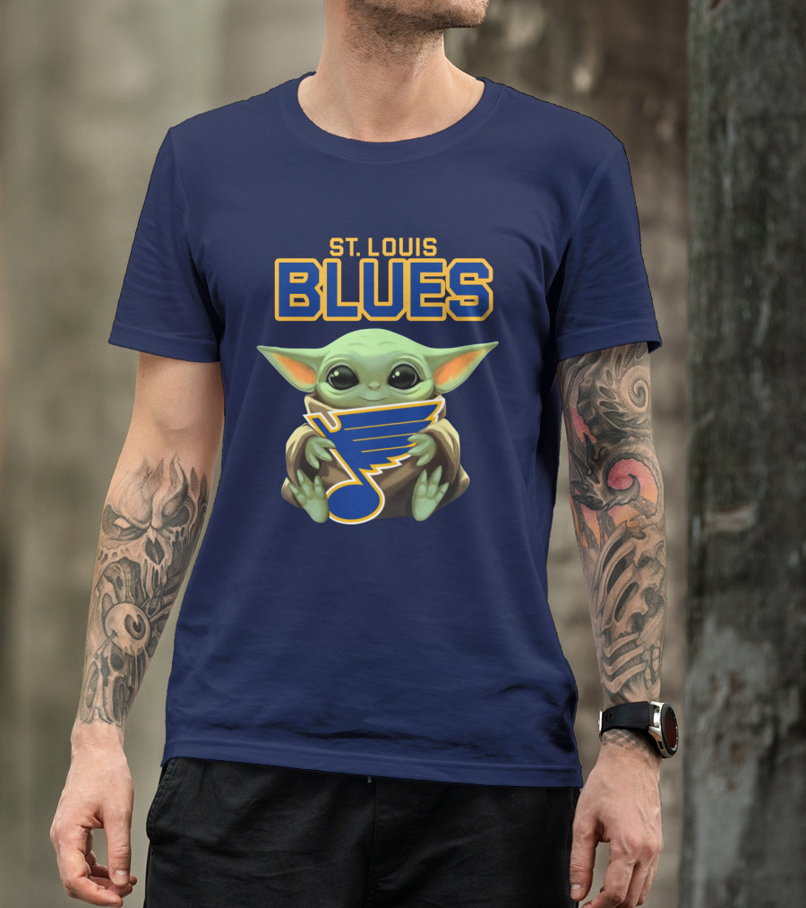 Baby Yoda Holding St Louis Blues T-Shirt