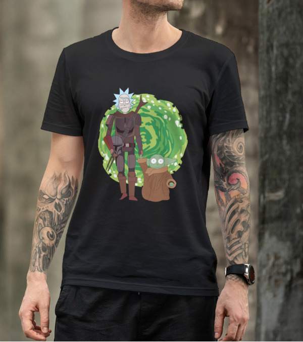 Rick Morty Mandalorian Yoda Portal Fusion T-Shirt