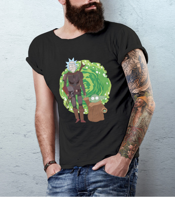 Rick Morty Mandalorian Yoda Portal Fusion T-Shirt
