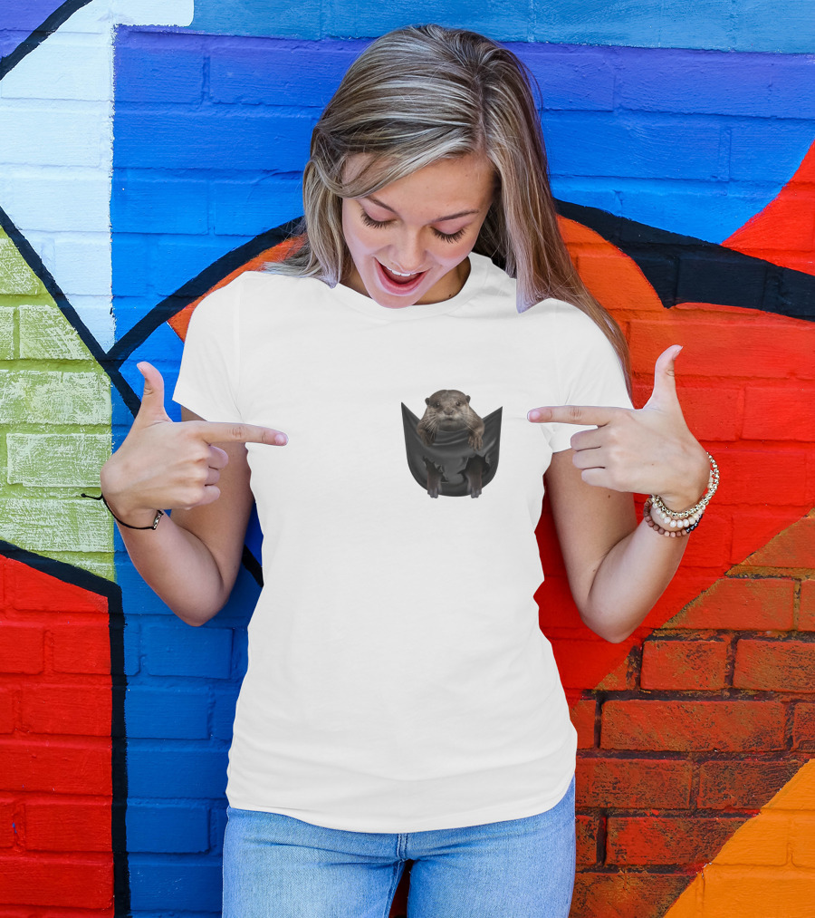 Otter In Black Pocket T-Shirt
