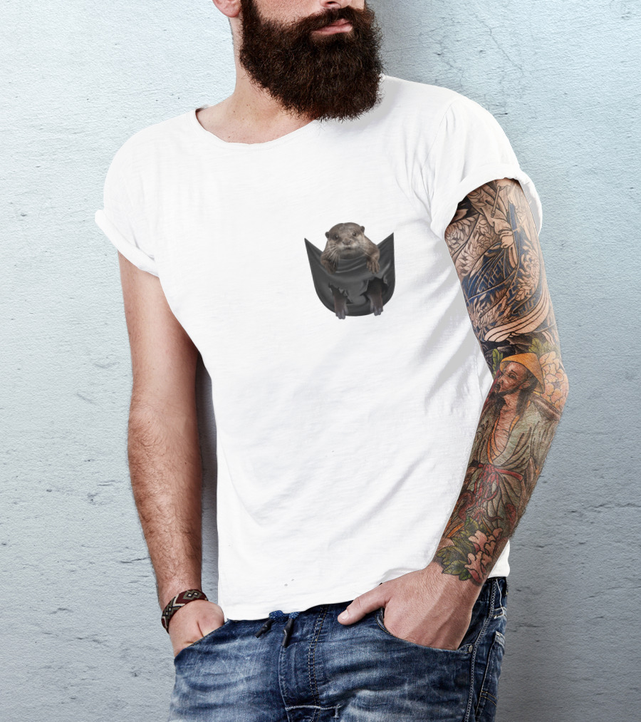 Otter In Black Pocket T-Shirt