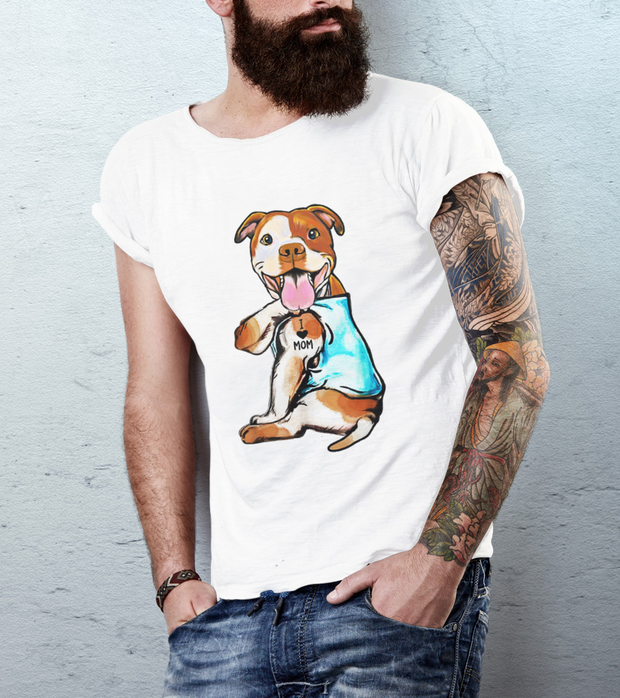 Pit Bull I Love Mom Heart Tattoo T-Shirt