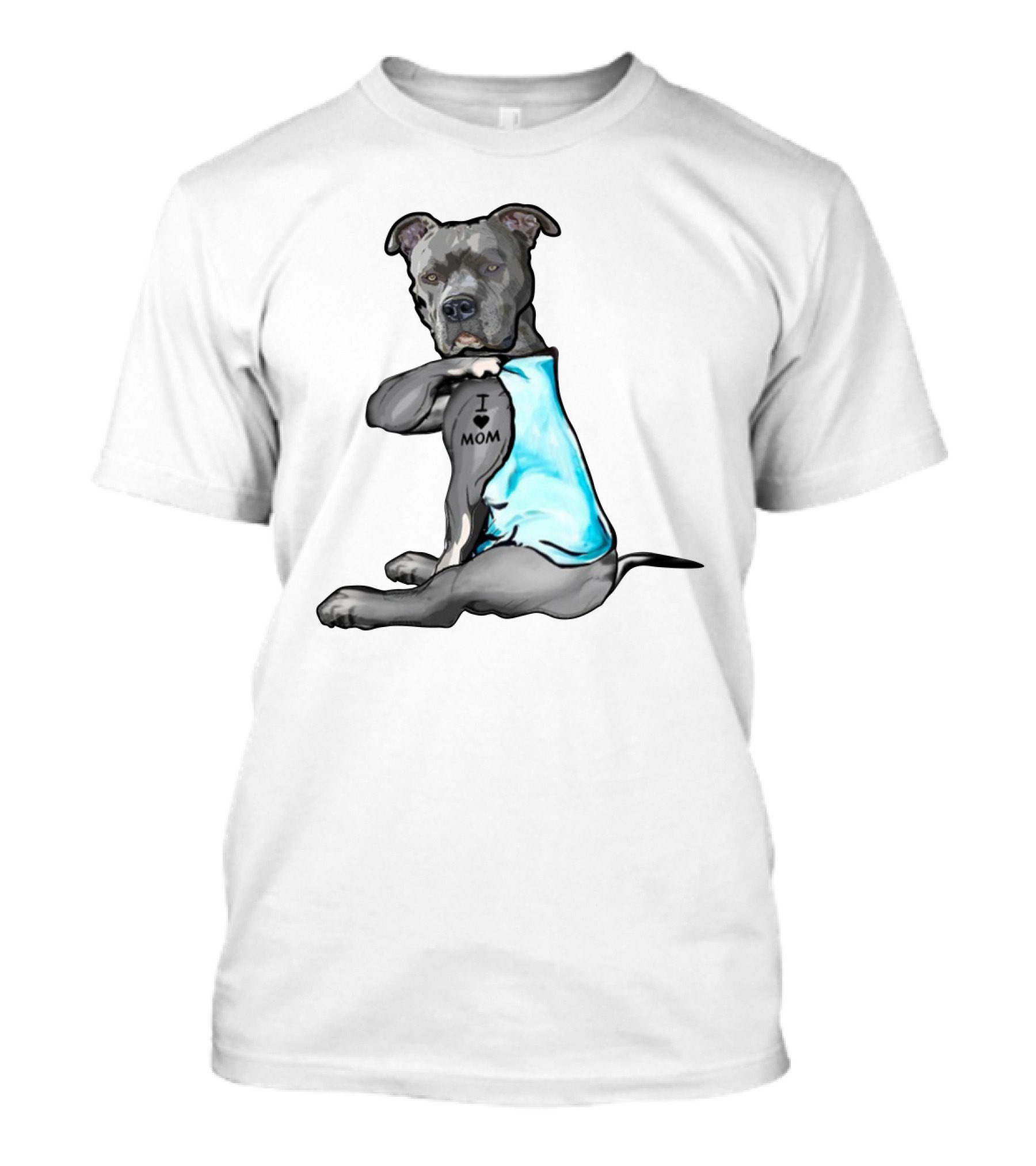 Pitbull I Love Mom Tattoo Blue T-Shirt