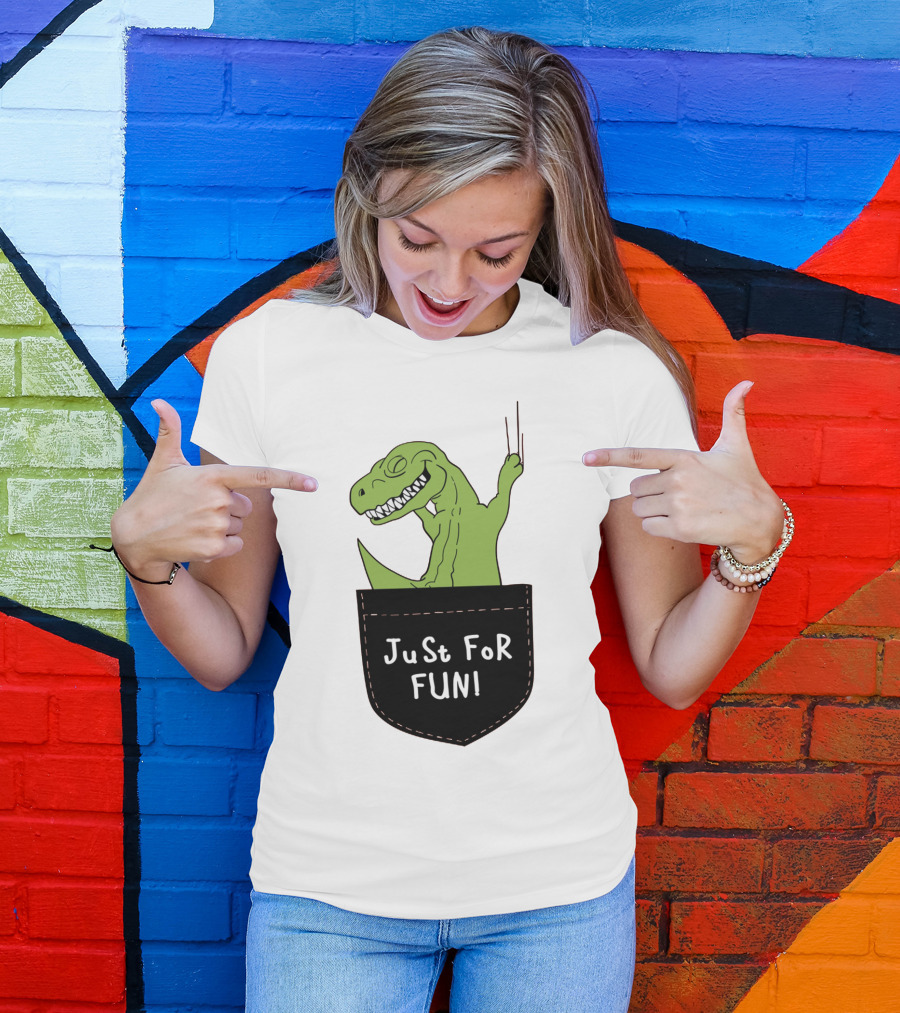 Just For Fun Dinosaur Sitting Inside A Pocket T-Shirt