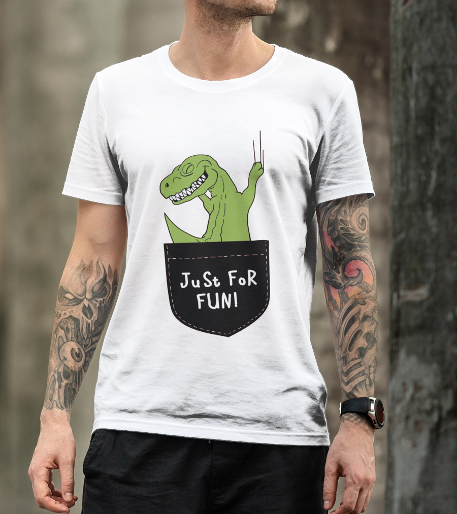 Just For Fun Dinosaur Sitting Inside A Pocket T-Shirt